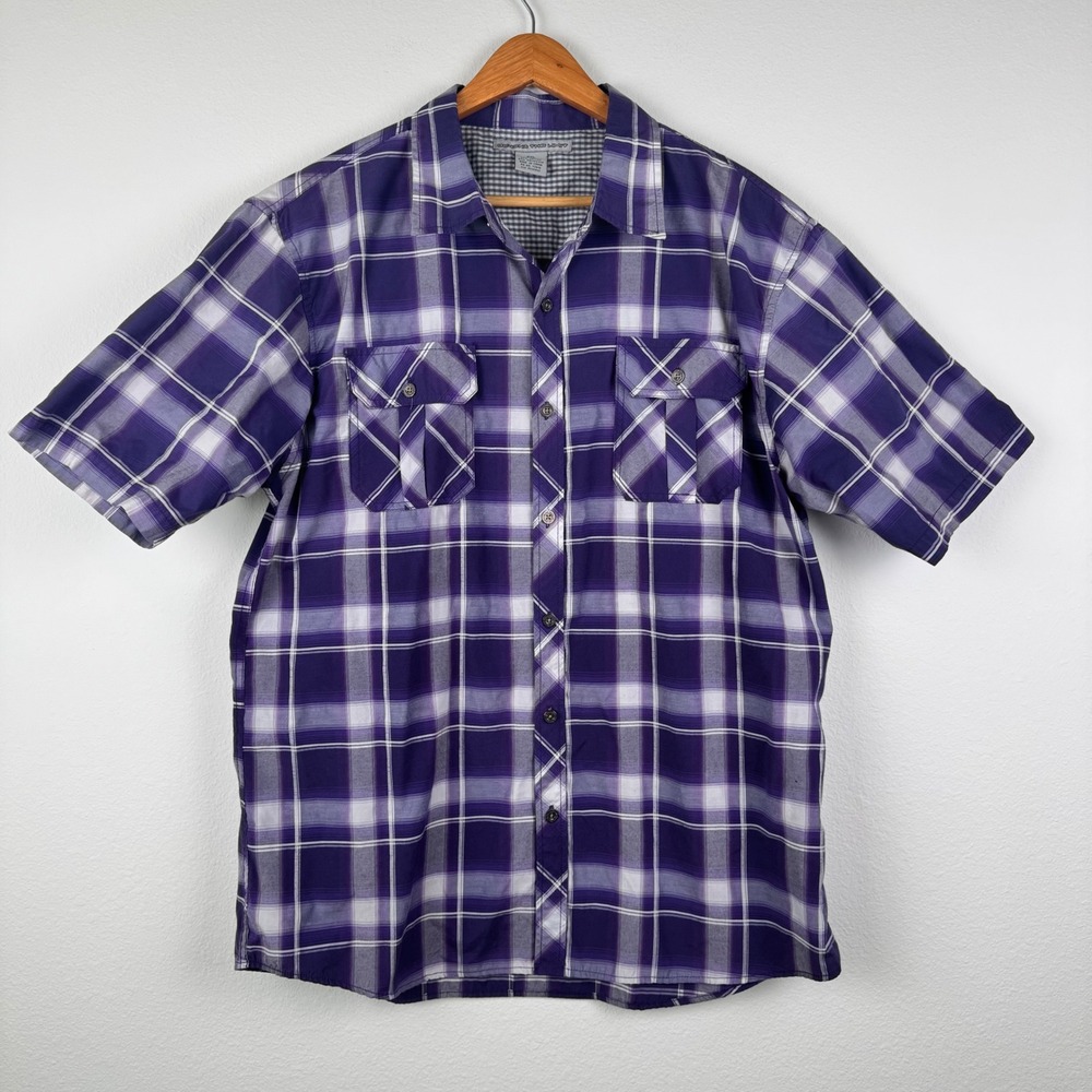 Beyond The Limit Shirt Mens 2XL Purple Plaid Excellent Casual Short Sleeve Top